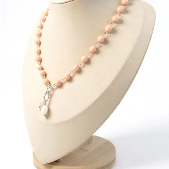 Elegant Genuine Natural Vintage Pink Necklace with Charms